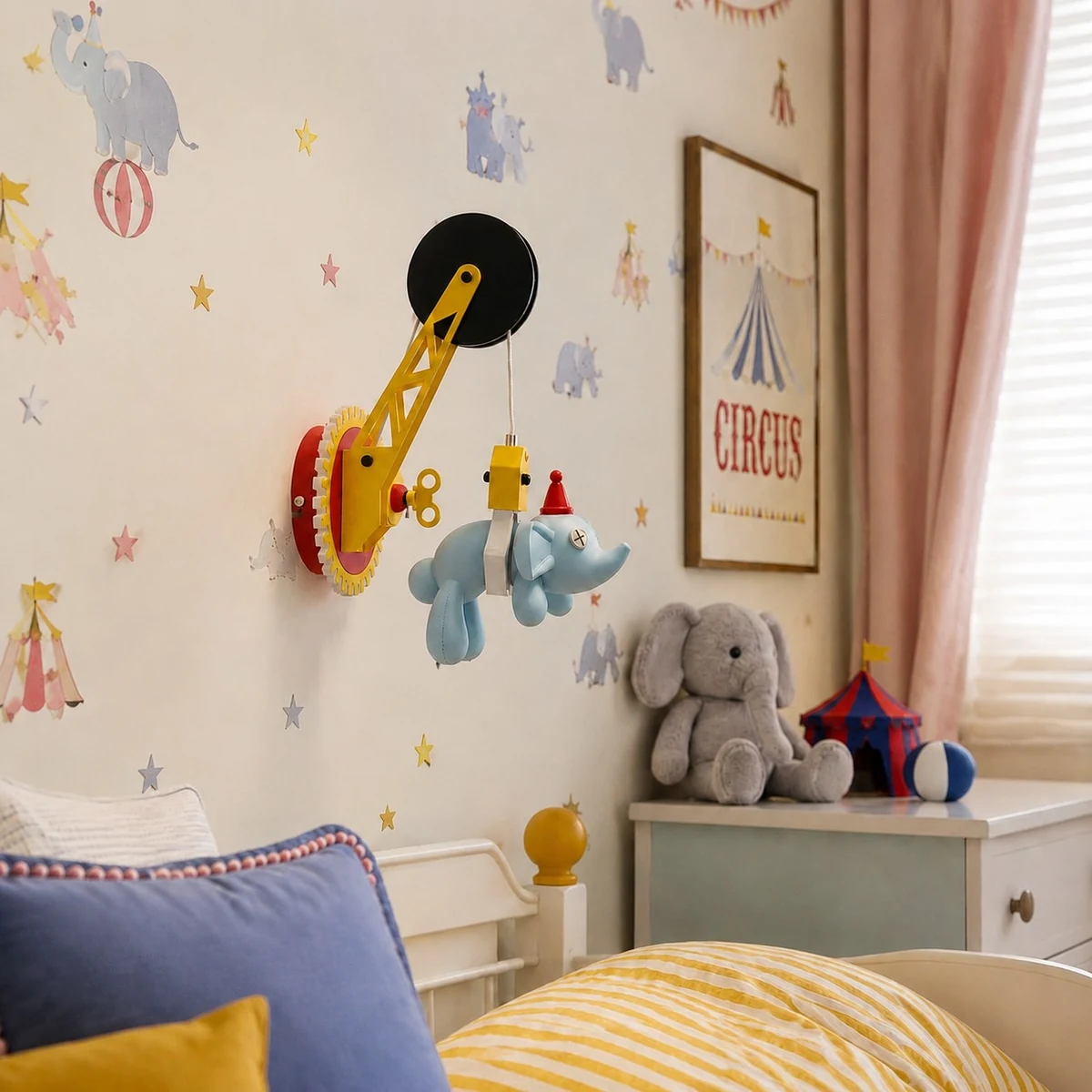 Kids wall sconce beside a bed