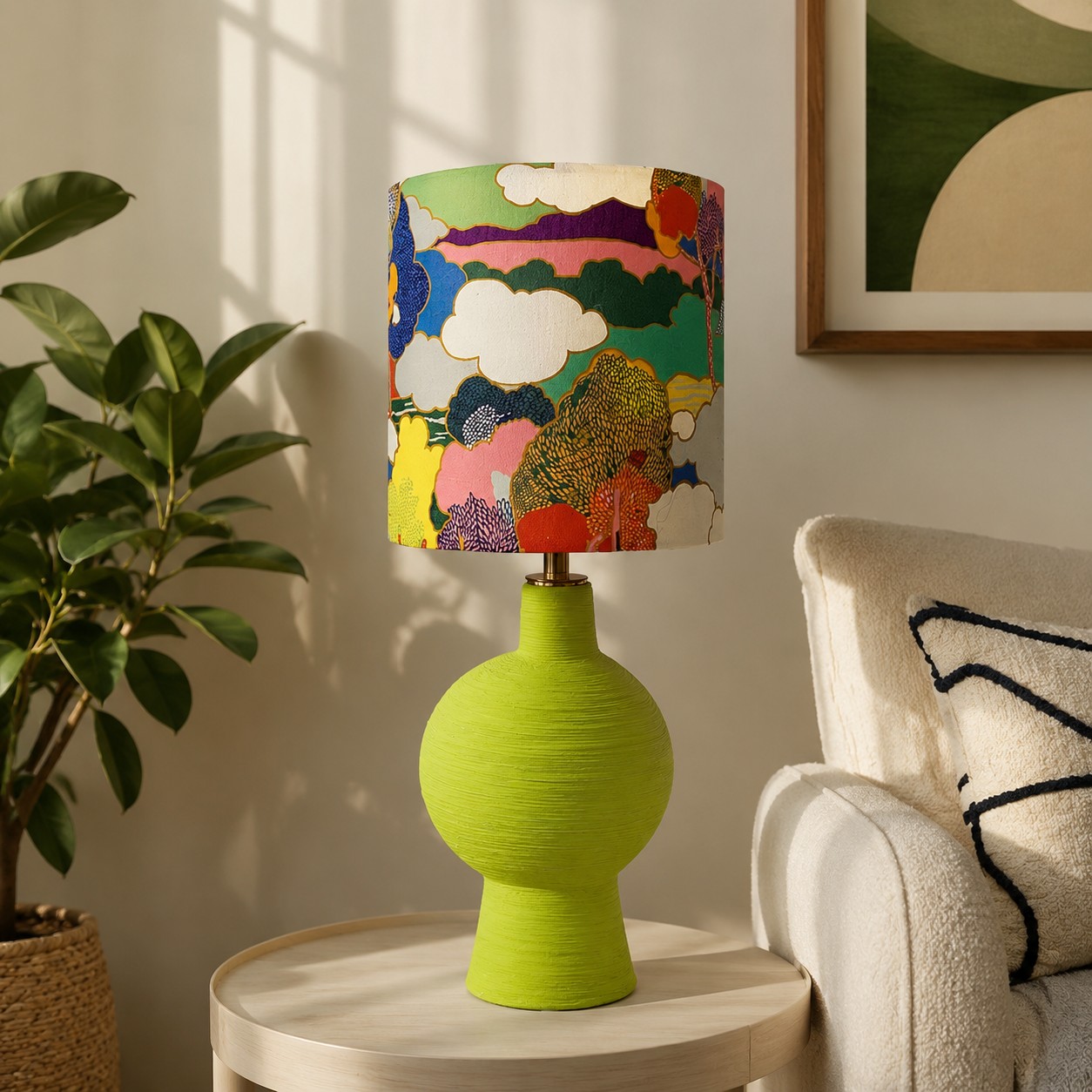 Vertical Stripe colorful fabric ceramic table lamp