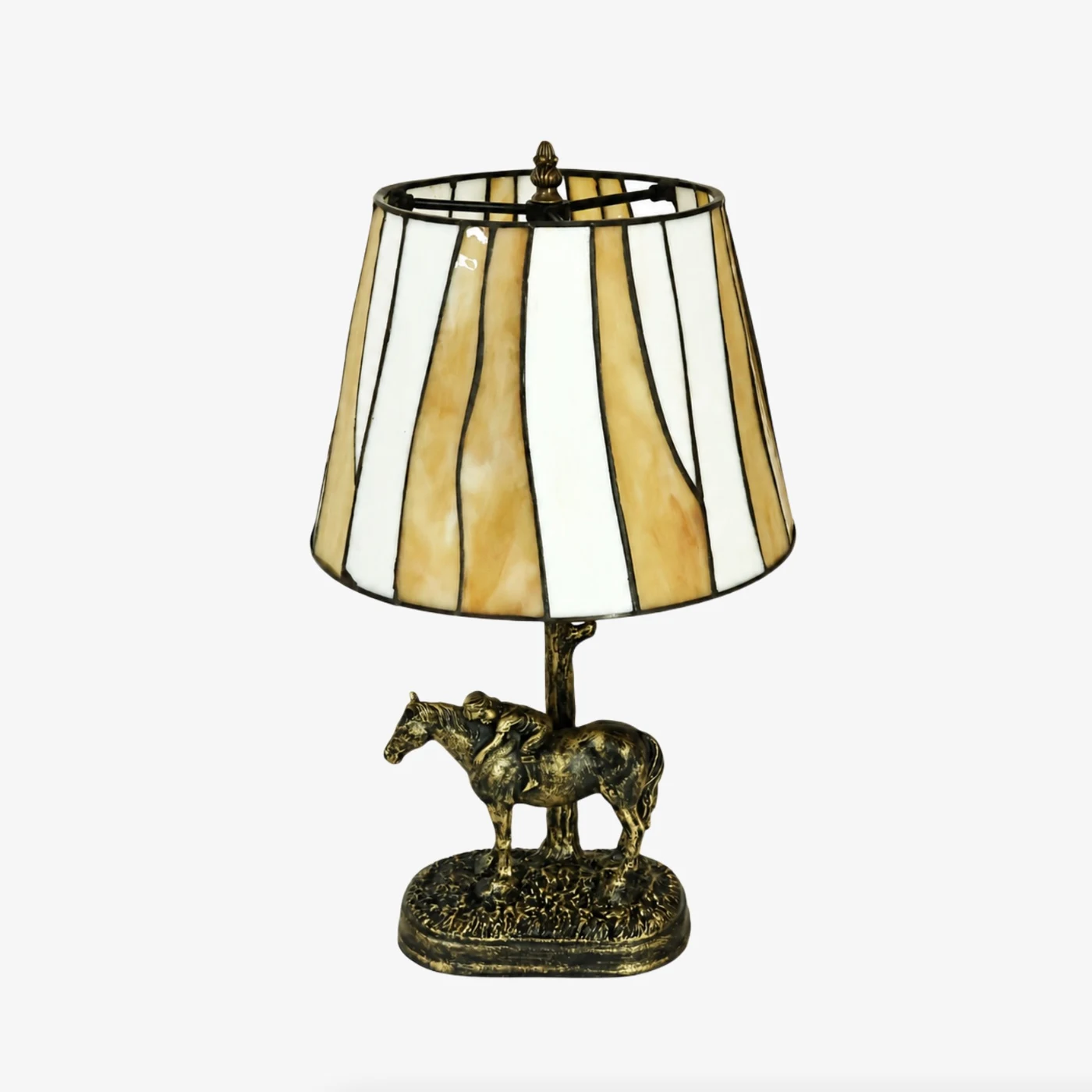 Lampada da tavolo stile Tiffany da 12 pollici con base cavallo gialla