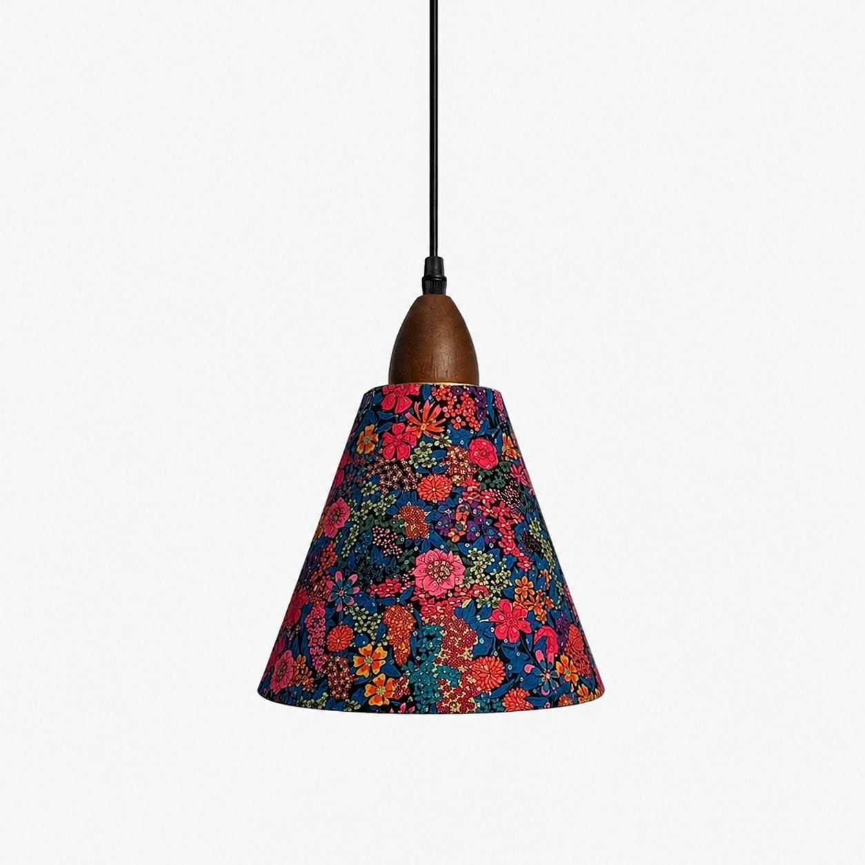 Pantalla colgante de tela floral con lámina de oro